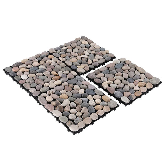 Cheston Interlocking Pebble Floor Tiles, Weather & Water Resistant, 12x12, Set of 8, Multi-colour Stones, Indoor/Outdoor.