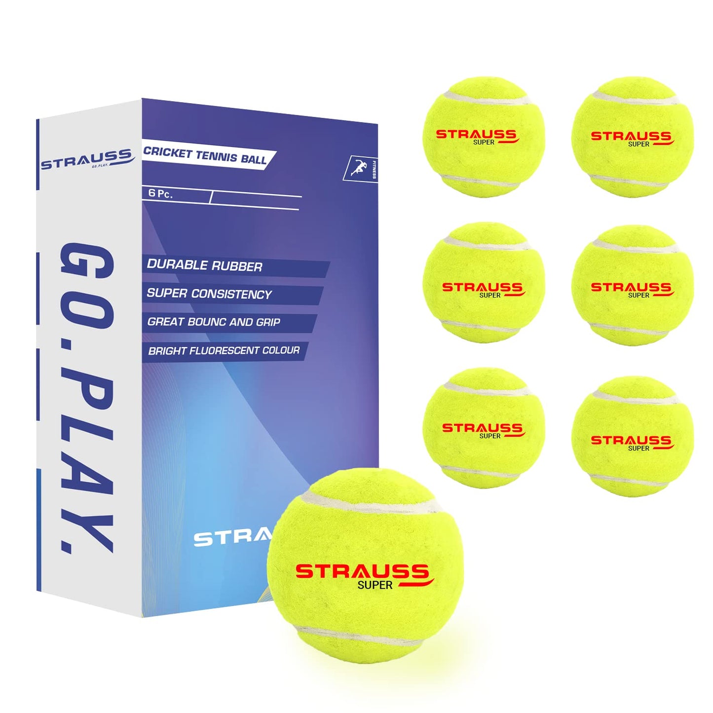 STRAUSS Acrylic Cricket Tennis Balls, Pack of 6, Yellow, Lightweight, Soft, for Street, Lawn, Park, Beach, Gully Cricket, All Ages.