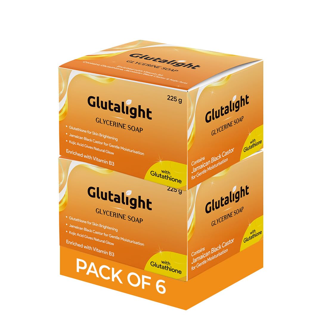 Glutalight Glycerin Soap with Glutathione & Kojic Acid for Skin Brightening, Black Castor, Pack of 6, for Men & Women