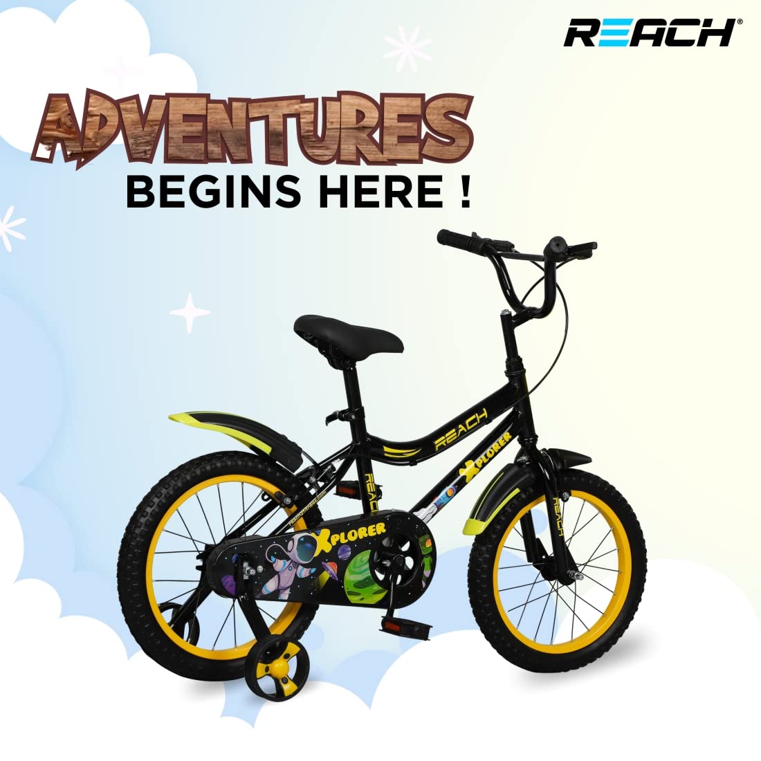 Reach Xplorer Kids Cycle 16T with Training Wheels, 90% Assembled, Frame Size 12, for Heights 3'8", Ages 4-8 Years