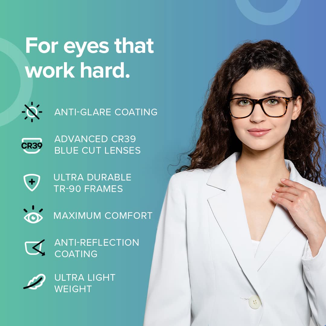 Intellilens Blue Cut Computer Glasses, Anti Glare, UV Protection, Lightweight, Black Wayfarer, Medium, for Men & Women.