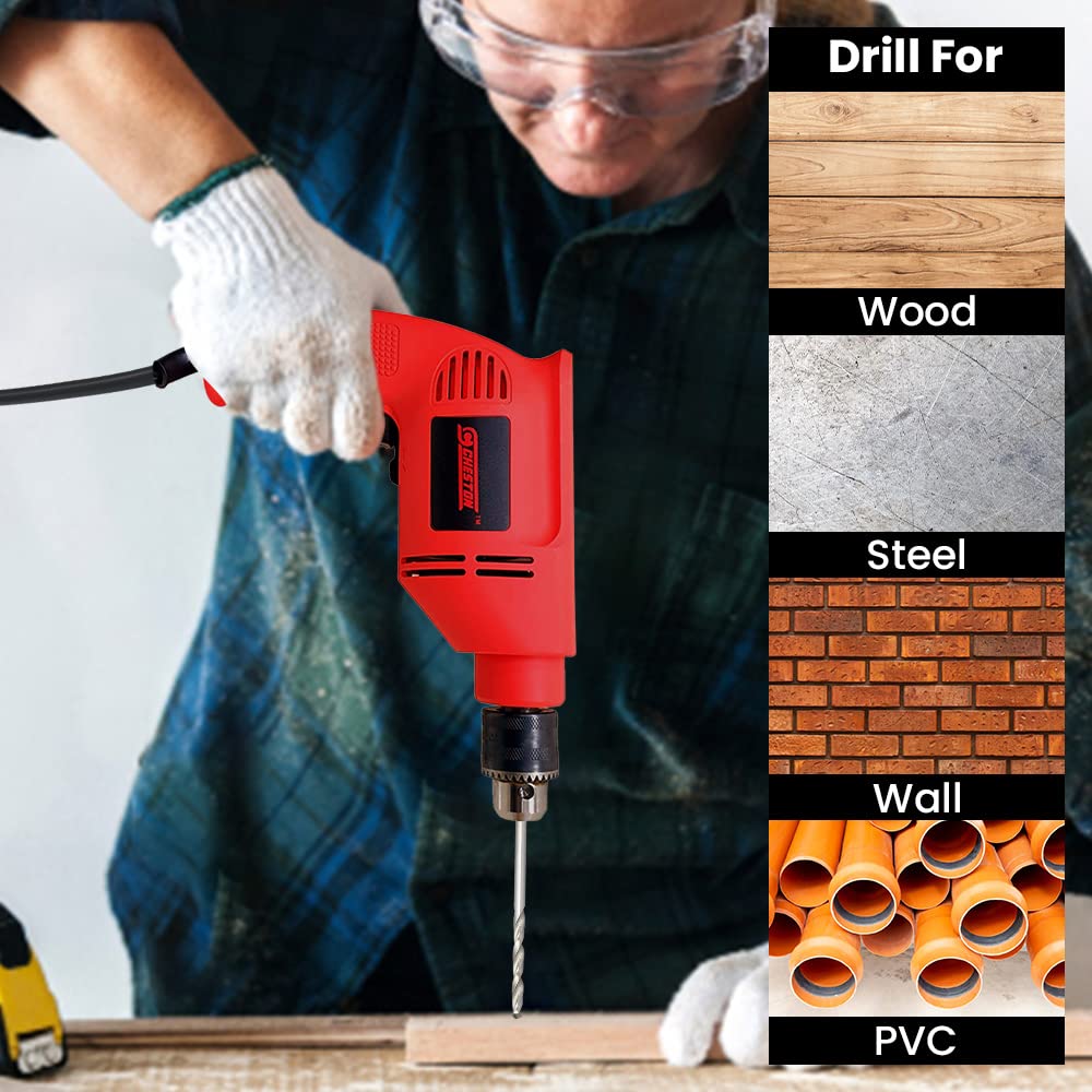 Cheston 10mm Powerful Drill Machine for Wall Metal Wood Drilling with 5 pcs Wall bits and 13 HSS bits