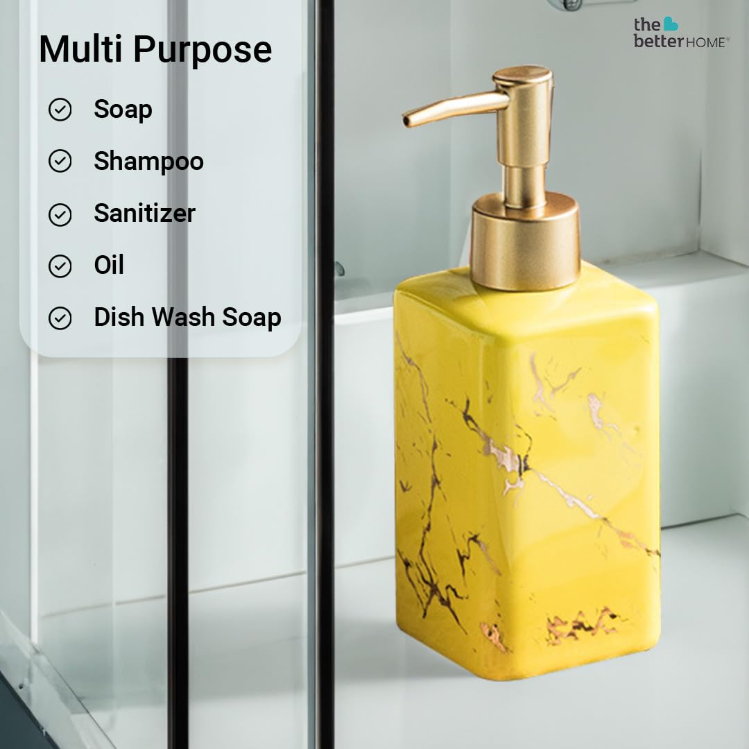 The Better Home 320ml Yellow Ceramic Dispenser for Kitchen, Wash-Basin, Bathroom - Ideal for Shampoo, Hand Wash, Sanitizer, Lotion.