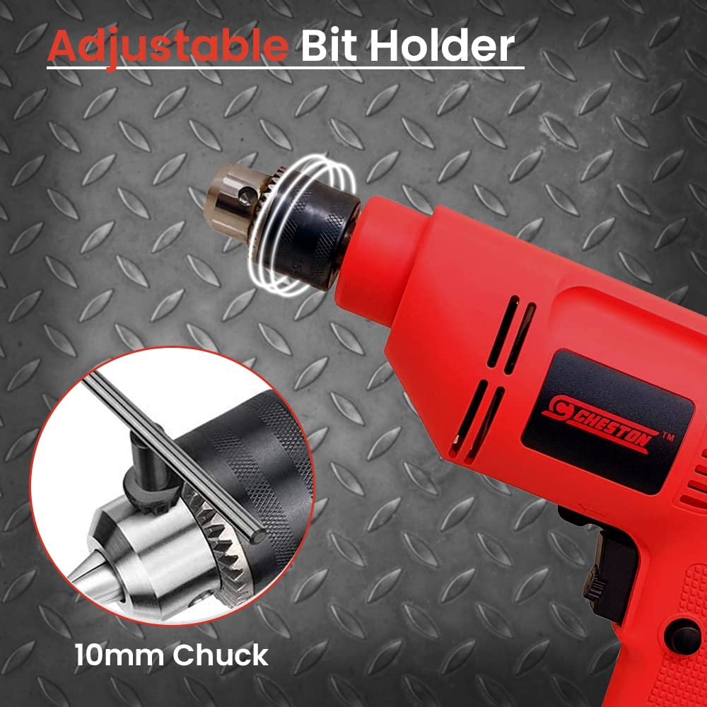 Cheston 10mm Powerful Drill Machine for Wall Metal Wood Drilling with 5 pcs Wall bits and 13 HSS bits