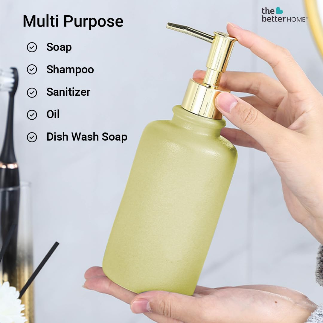 The Better Home 400ml Soap Dispenser Bottle - Green Ceramic Liquid Pump Dispenser for Kitchen Wash-Basin and Bathroom