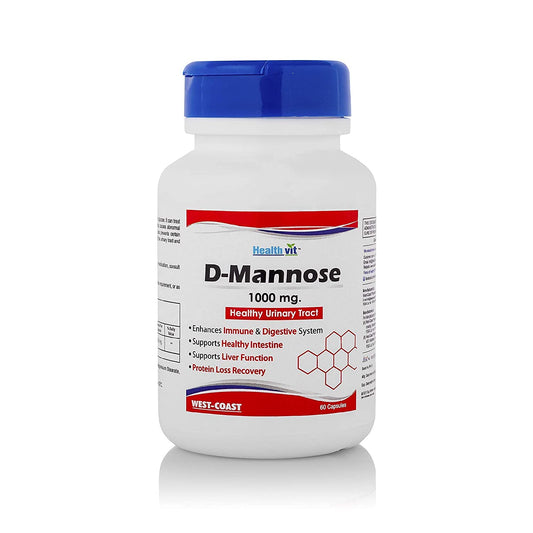 Healthvit D-Mannose 1000 mg 60 Capsules for Urinary Tract Cleanse, Bladder Health, Fast-acting, Strong Protection, Clear Impurities.