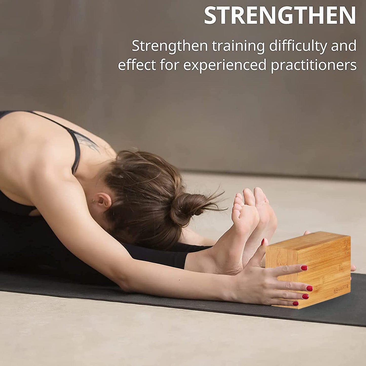 Strauss Wooden Yoga Block: Non-Slip, Improves Poses, Balance, Flexibility, Strength Training, Deepens Yoga Poses, Brown.