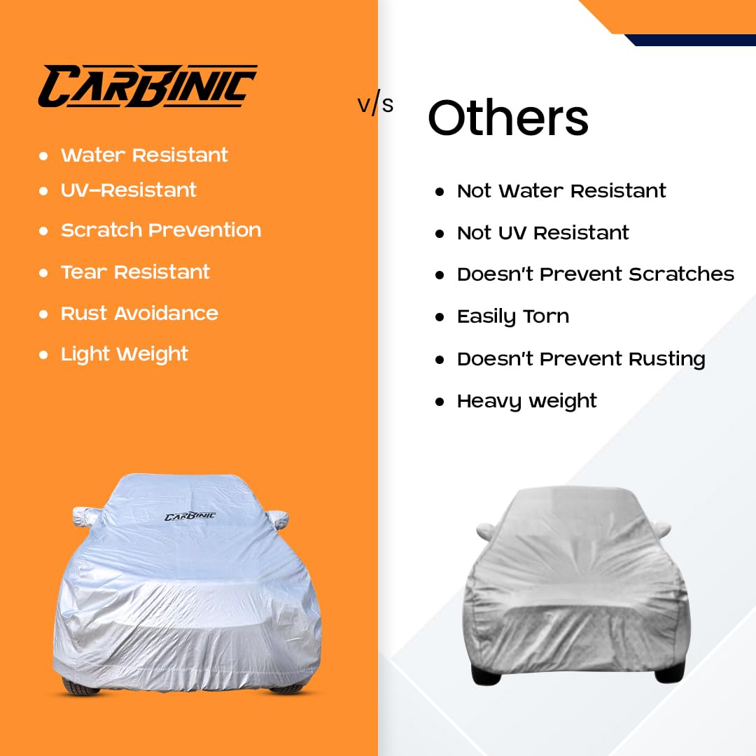 CARBINIC Car Body Cover for KIA Seltos 2019: Water Resistant, UV Protection, Scratchproof, Dustproof, All-Weather, Mirror Pocket, Antenna, Silver