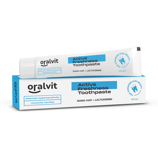 Oralvit Active Freshness Toothpaste, Nano-HAP, Lactoferrin, Germ Protection, Cavity Repair, Eliminates Bad Breath - 100gm