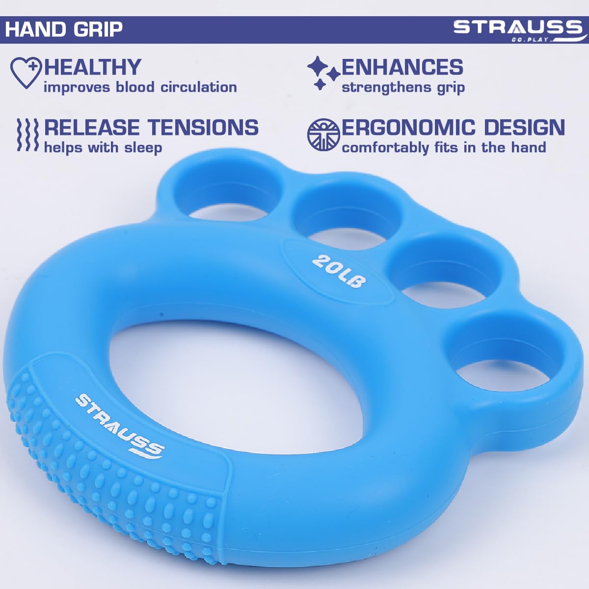 Strauss Adjustable Finger and Hand Exerciser  FingerPalm Gripper  Hand Strengthener for Carpal Tunnel Relief and Grip Strength for Men  Women Blue