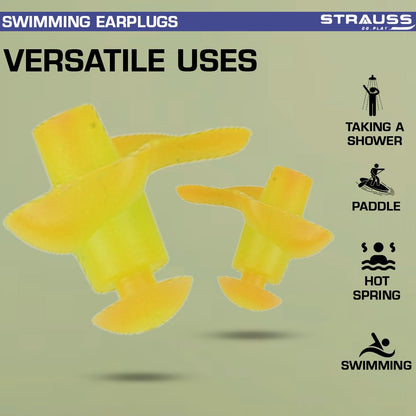 Strauss Waterproof Reusable Silicone Swimming Earplugs, Noise Cancellation, Soundproof, for Swimming, Travel, Kids & Adults, Yellow