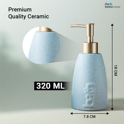 The Better Home 320ml Blue Ceramic Dispenser for Kitchen, Wash-Basin, Bathroom. Ideal for Shampoo, Hand Wash, Sanitizer, Lotion, and more.