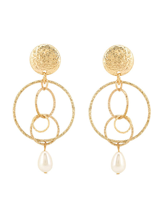 Yellow Chimes Latest Fashion Gold Plated Circle Design Pearl Drop Earrings for Women and Girls Medium YCFJER-CRCLDGN-GL