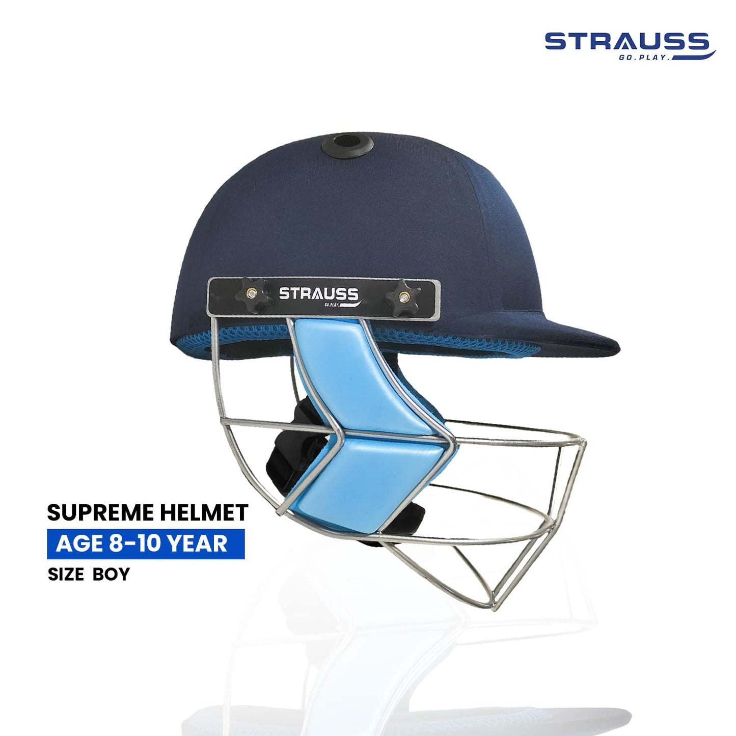 Strauss Supreme Cricket Helmet, Detachable Steel Grill, Lightweight, Adjustable Straps, Ventilated, Boys Age 8-10