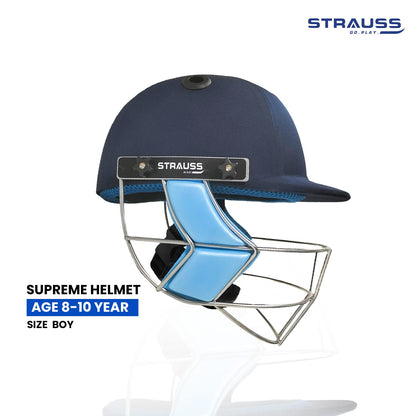 Strauss Supreme Cricket Helmet, Detachable Steel Grill, Lightweight, Adjustable Straps, Ventilated, Boys Age 8-10