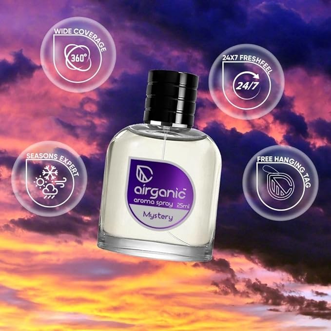 AIRGANIC Aroma Fine Spray Combo - New Car Scent  Mystery Fine Spray - 25 ml each