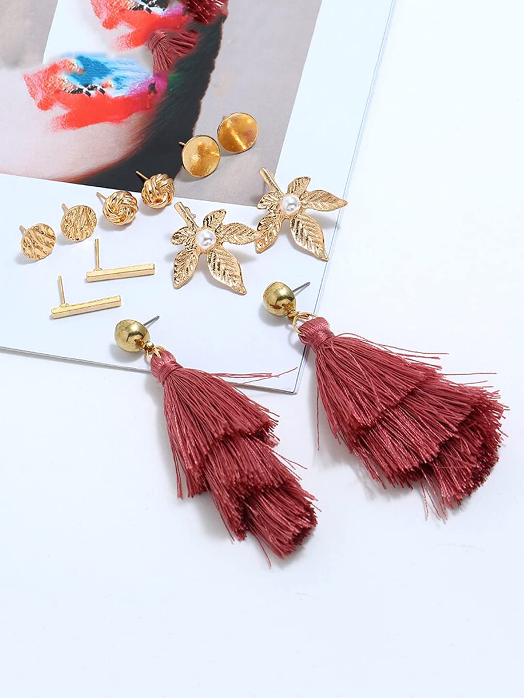 Yellow Chimes Latest Fashion Gold Plated Geometric Design Dangle Pearl Stud Earrings Combo for Women and Girls Design 12