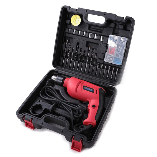 Cheston 13mm 600W Impact Drill Kit with 25 Tools: Drill Bits, Tape, Hammer, Screwdriver.