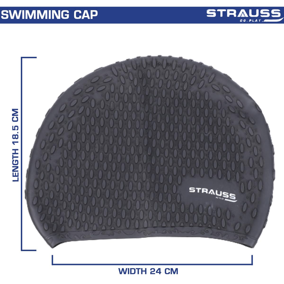 Strauss Swim Cap: Keeps hair clean, ear protector, breathable, waterproof, for kids, boys, girls, long/short hair, black.