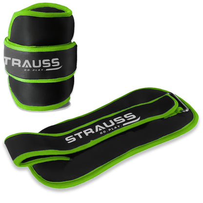 Strauss Adjustable Ankle/Wrist Weights 0.5 KG x 2 for Walking, Running, Jogging, Cycling, Gym, Strength Training. Easy to Use. Green.