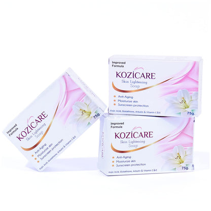 Kozicare Skin Lightening Soap 75g Pack of 3 with Sunscreen, Kojic Acid, Arbutin, Vitamin C, Vitamin E, Glutathione.