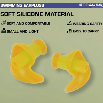 Strauss Waterproof Reusable Silicone Swimming Earplugs, Noise Cancellation, Soundproof, for Swimming, Travel, Kids & Adults, Yellow