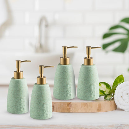 The Better Home 320ml Green Ceramic Dispenser Set of 4 for Kitchen, Wash-Basin, Bathroom - Ideal for Shampoo, Hand Wash, Sanitizer, Lotion.