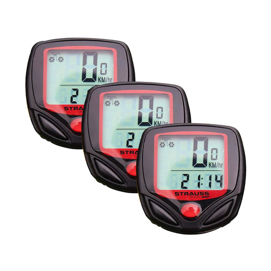 Strauss Bicycle Speedometer BlackRed Pack of 3