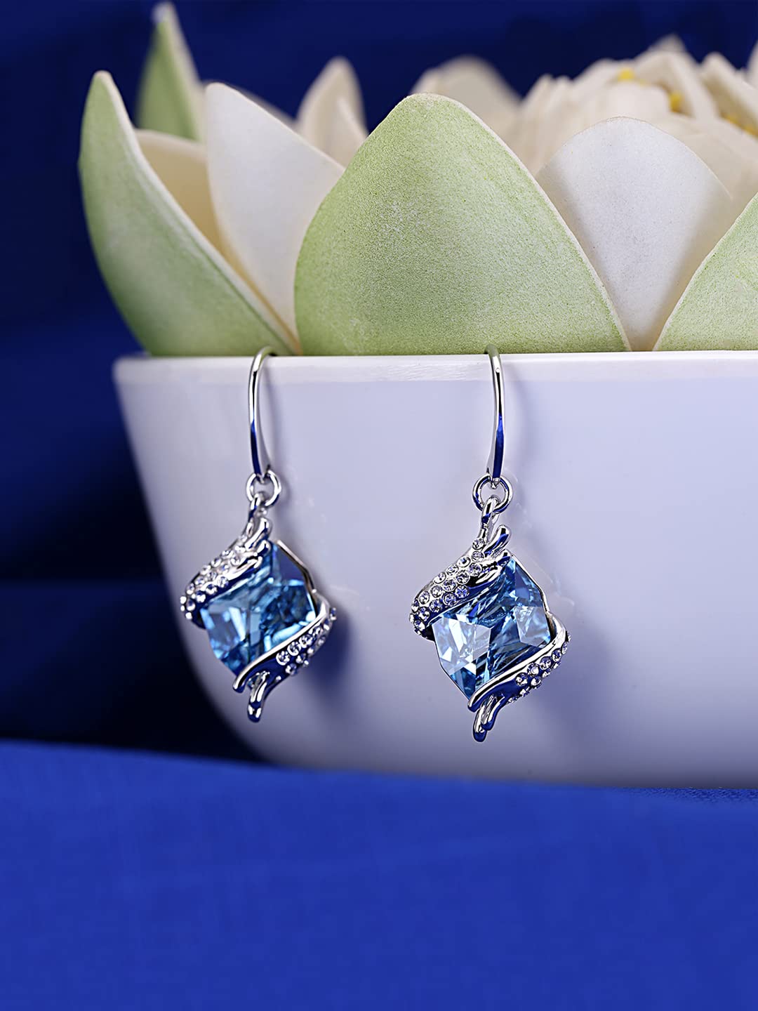 Yellow Chimes Crystals from Swarovski Angel Guardian Blue Crystal Earrings for Women  Girls YCER-0011250BL