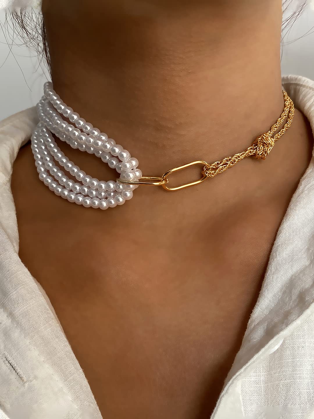 Yellow Chimes Necklace for Women and Girls Pearl Necklace for Women  Gold Plated Multilayered Choker Set of 2Pcs Necklace for Girls  Birthday Gift for girls and women Anniversary Gift for Wife