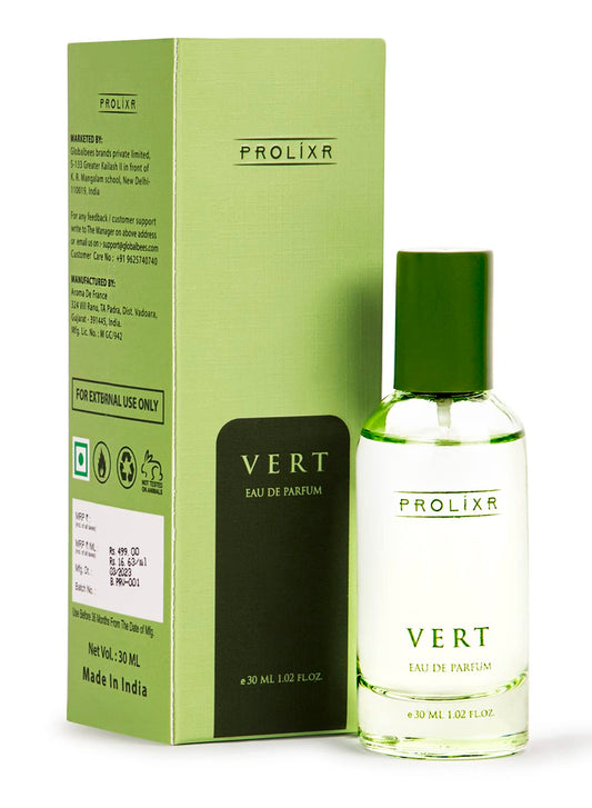 Prolixr Vert Eau De Parfum 30ml - Long Lasting Luxury Perfume for Women with Lotus, Peony, Waterlily, White Musk, and Mahogany.