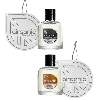 AIRGANIC Aroma Fine Spray Combo - New Car Scent  Smokey Leather Fine Spray - 25 ml each