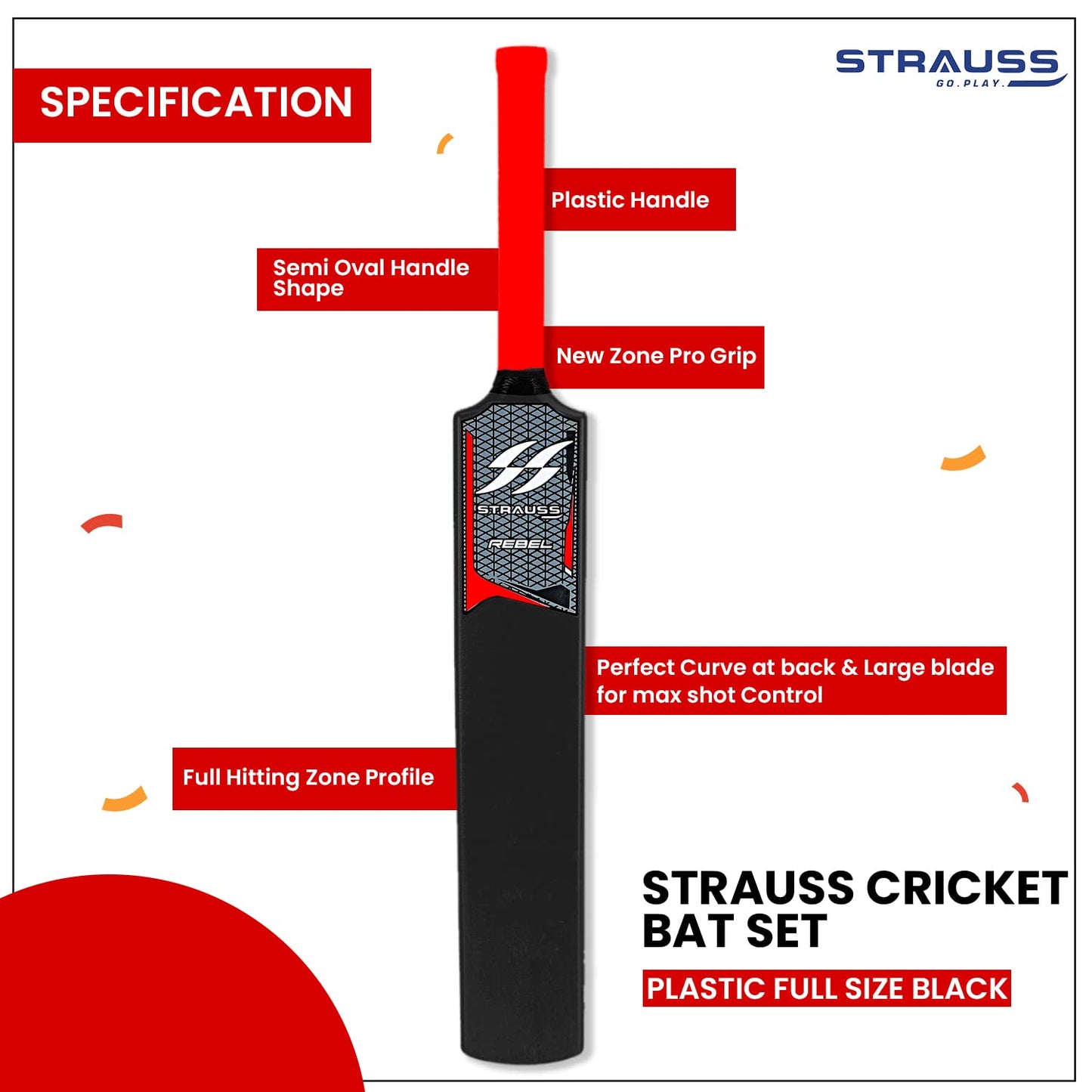 Strauss Cricket Combo Kit: Full Size, 1 Bat, 1 Ball, 3 Stumps, 2 Bails, 1 Base, Black, for All Ages, Tennis/Synthetic Ball.