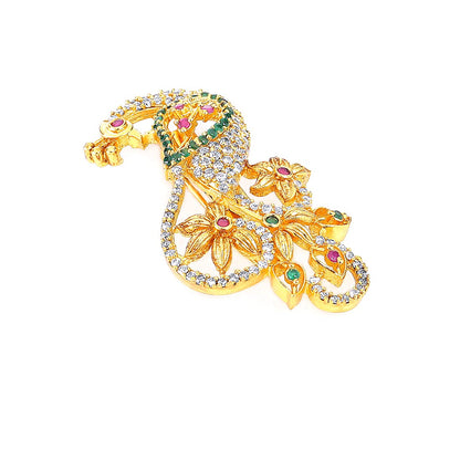 Yellow Chimes Brooch for Women Classic ADAmerican Diamond Brooch Pin Peacock Design Gold Plated Bridal Saree Pin for Women and Girls