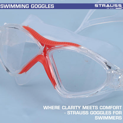 STRAUSS Swimming Goggles  Anti Fog  UV Protection  Swimming Goggles for Kids Adults  Fully Adjustable Swimming Goggles with A Case CoverRed