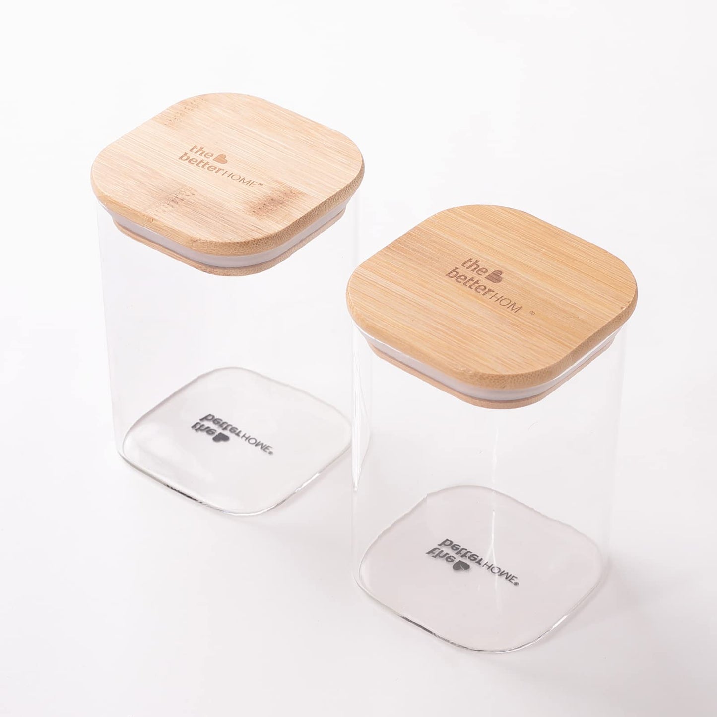 The Better Home 2 Kitchen Containers Set with Bamboo Lid, Rectangular Transparent Airtight Borosilicate Glass Jars, 600 ml Each.