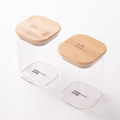 The Better Home 2 Kitchen Containers Set with Bamboo Lid, Rectangular Transparent Airtight Borosilicate Glass Jars, 600 ml Each.