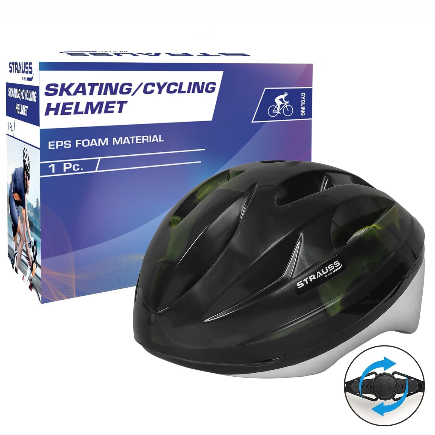 Strauss Adjustable Cycling Helmet, Lightweight, Superior Ventilation, Premium White Foam, Junior Size, Black/Green.