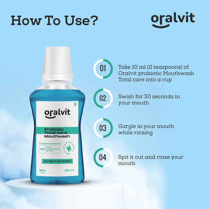 Oralvit Probiotic Total Care Mouthwash with Mild Mint  No Alcohol No Burning Sensation No Artificial Flavour  For Men  Women  300ml
