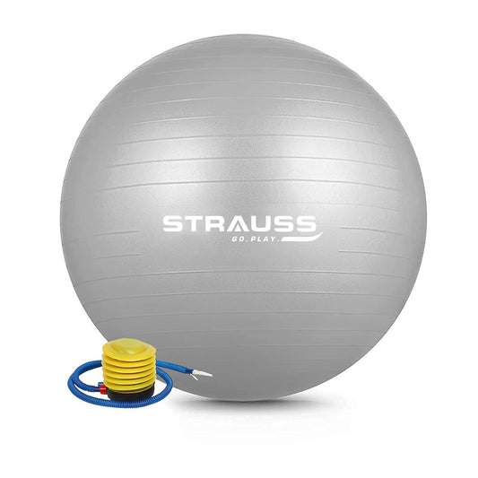 STRAUSS Anti-Burst Rubber Gym Ball 55 cm with Free Foot Pump for Exercise, Yoga, Pregnancy, Balance, Stability - Grey