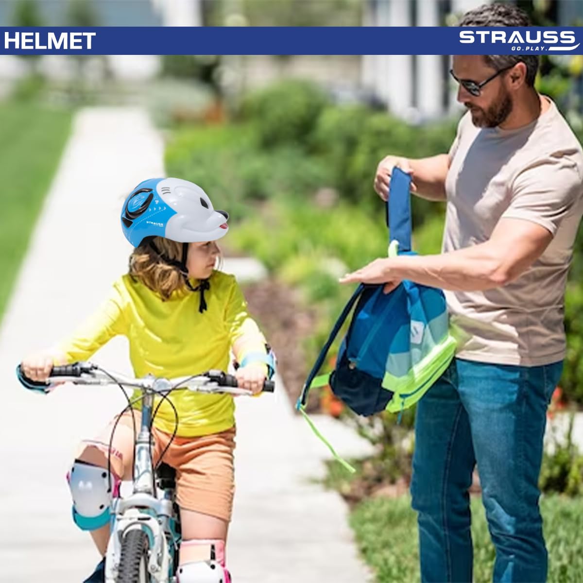 Strauss Kids Cycling Helmet, Lightweight, Superior Ventilation, Adjustable Size, Multisport for Cycling, Skating, Skateboarding, Blue.