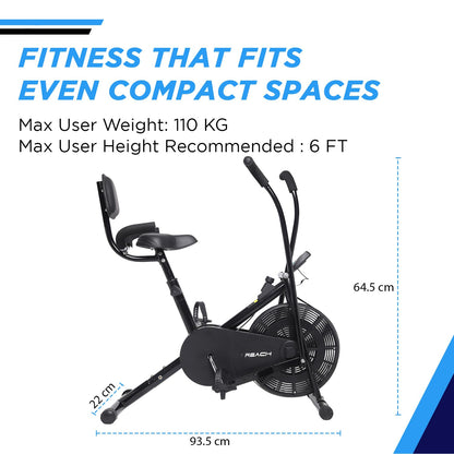 Reach AB 110 BH Exercise Bike: Back Support, Adjustable Resistance, Cushioned Seat, Max User Weight 110 Kg, Home Workout.