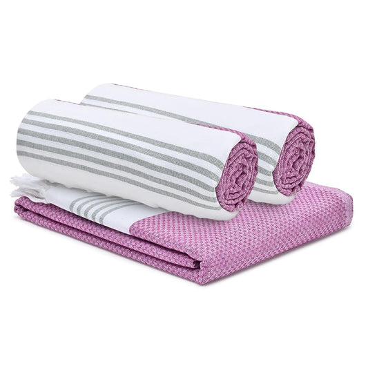 The Better Home 100 Cotton Turkish Bath Towel  Quick Drying Cotton Towel  Light Weight Soft  Absorbent Turkish Towel Pack of 3 Purple