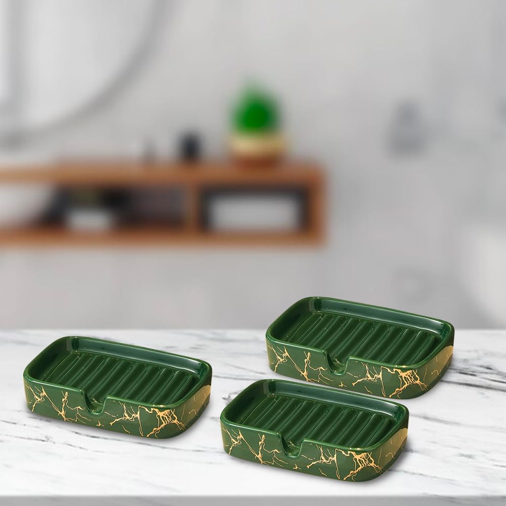 The Better Home Ceramic Soap CaseSoap Dish Tray Dishwasher Soap Tray  Green Set of 3