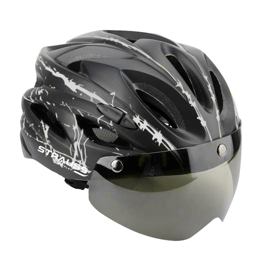 Strauss Cycling Helmet with Magnetic Goggles, Lightweight, Superior Ventilation, Adjustable Strap, Ideal for Men & Women, White/Black.