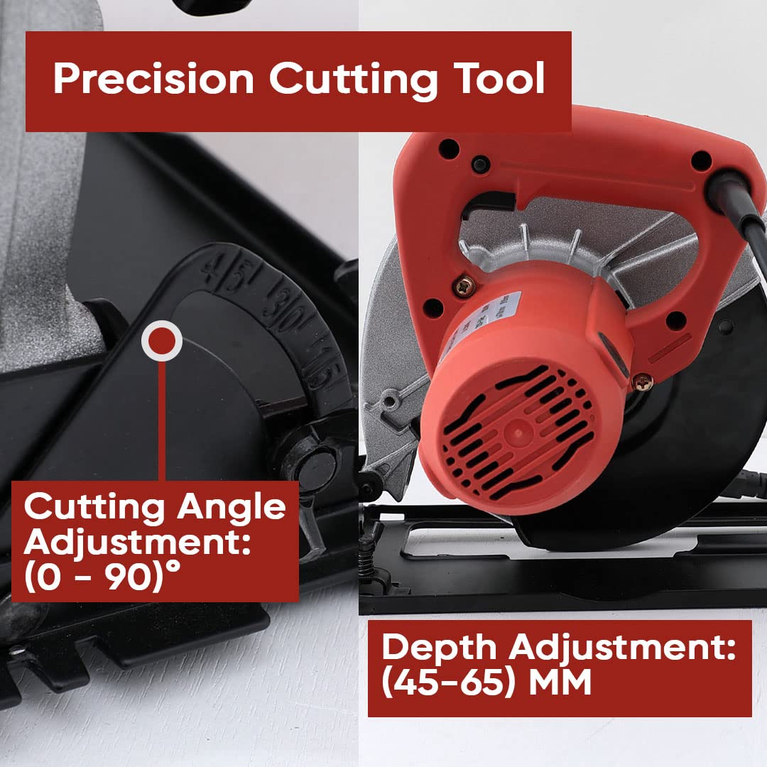 Cheston 1050W Circular Saw For Wood Cutting 185mm  7 inch  5200 RPM Copper Motor  45-65 mm Cutting Depth  Durable Depth Precision Control