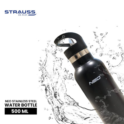 STRAUSS 500ml Stainless Steel Water Bottle, Leak Proof, BPA Free, Vacuum Insulated, Eco-Friendly, Durable, Sweat-Proof, Ideal for School, Office, Gym.