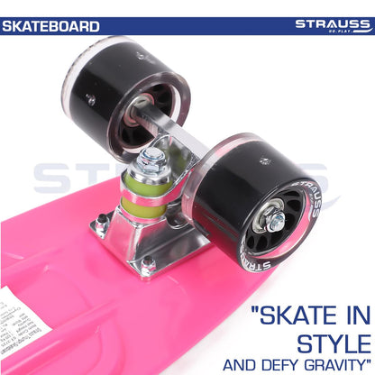 STRAUSS Cruiser Skateboard, Anti-Skid, High Precision Bearings, Light-Up Wheels, Ideal for All Skill Levels, Checkered Pink