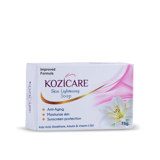 Kozicare Skin Lightening Soap with Kojic Acid, Vitamin C, Anti-Aging, Sun Protection, Glowing Skin, Moisturizing for Men & Women - 75g