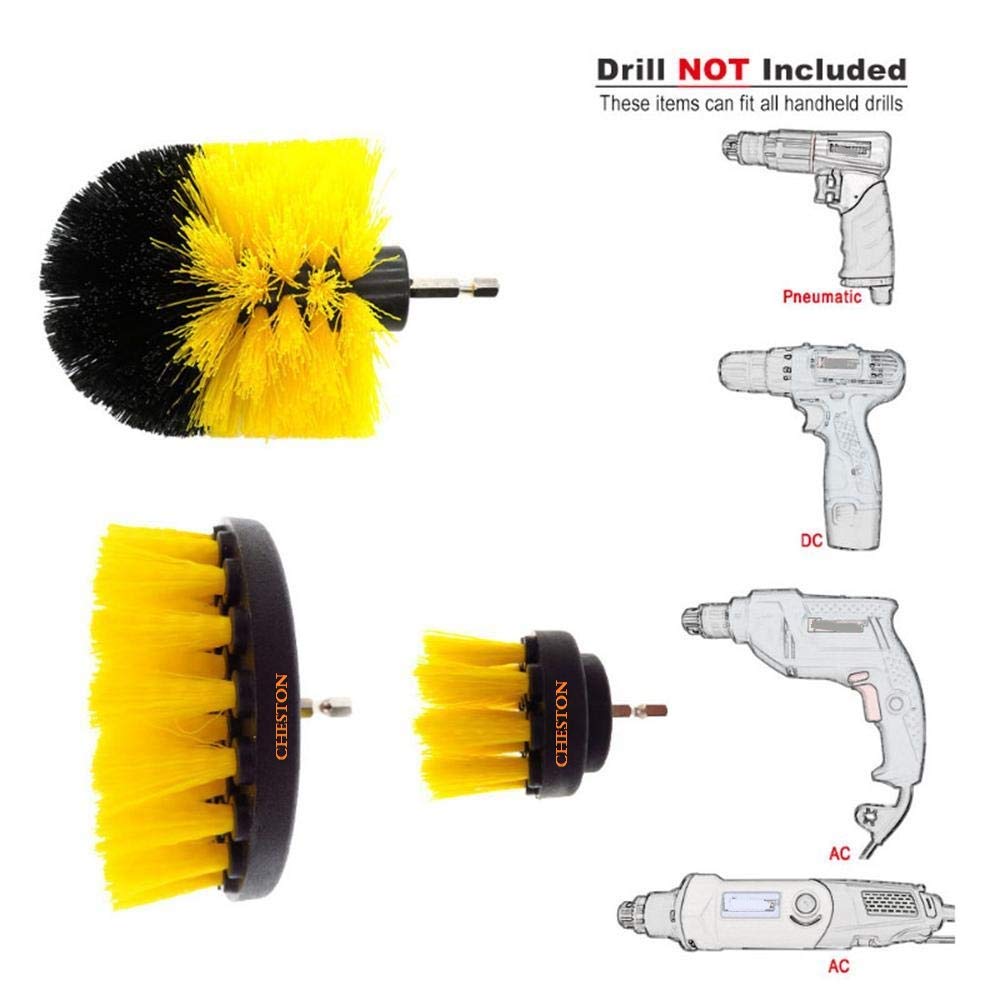 Cheston 3 Pcs Electric Drill Brush Power Scrub for Floor Bathroom Tile Car Grout Kitchen and Other Cleaning ONLY Brush Set Black